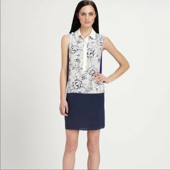Rebecca Taylor Dresses & Skirts - Rebecca Taylor floral blue purple shirt dress‎ full lining 100% silk size 4